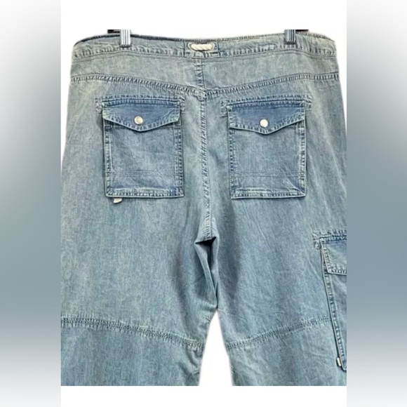 FREE PEOPLEπ Sz L Jeans South Bay Utility Cargo Blue Tie Cinch Waist, NWOT - Picture 5 of 8